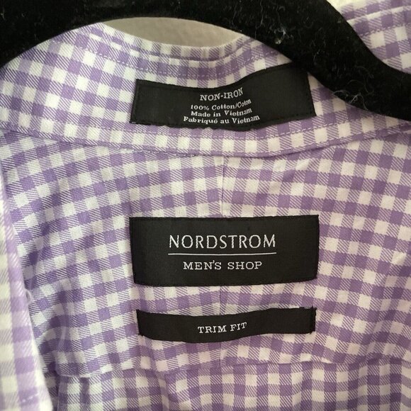 Nordstrom Mens 16 32-33 Purple/White Gingham Button Down Long Sleeve Dress Shirt - Picture 7 of 9